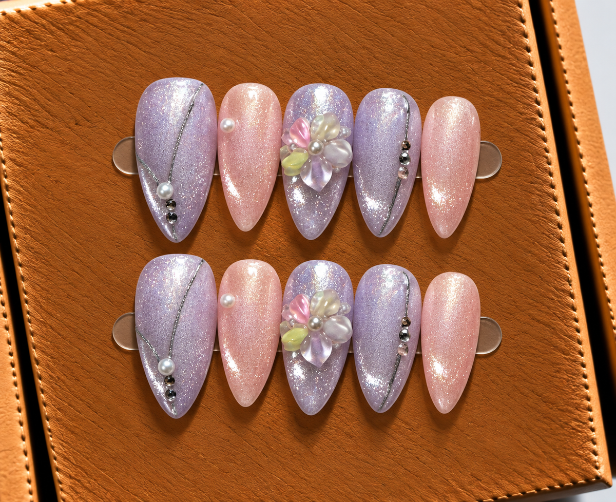 Lavender Pearl Blossom Press-On Nails 💜✨
