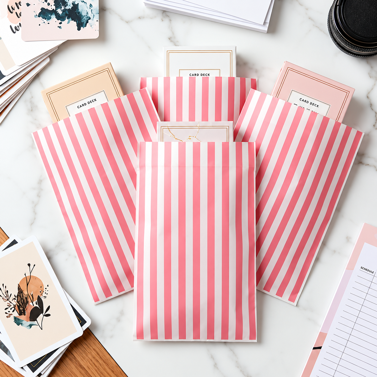Pink &White Striped Paper Bags 🎀💗