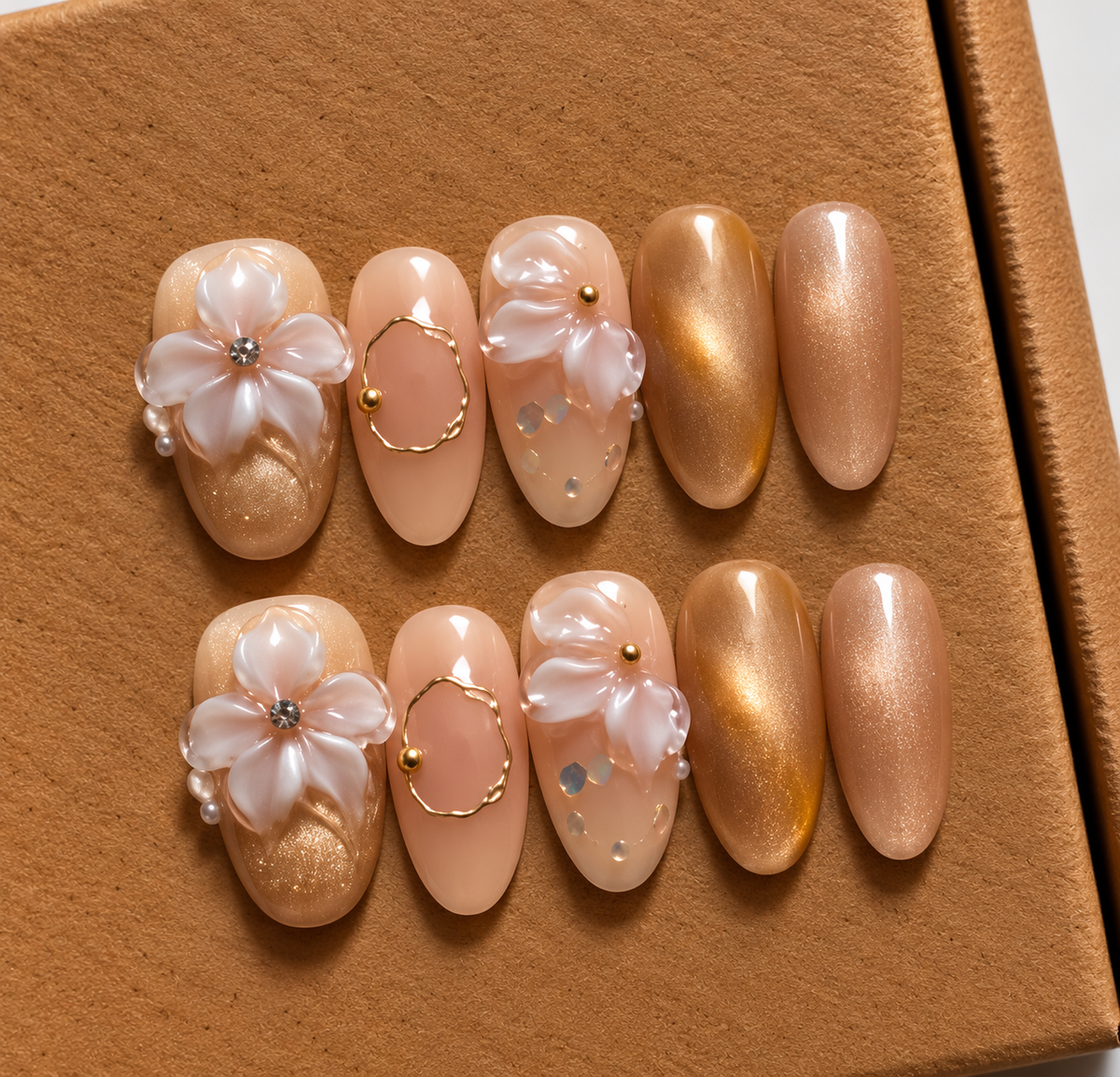 Luxury Golden Blossom Handmade Nails 🌸✨