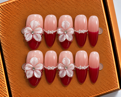 Ruby Pearl Blossom Press-On Nails ❤️🌸