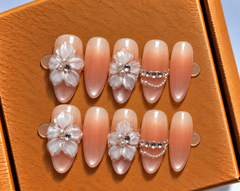 Peach Pearl Blossom Press-On Nails 🌸✨