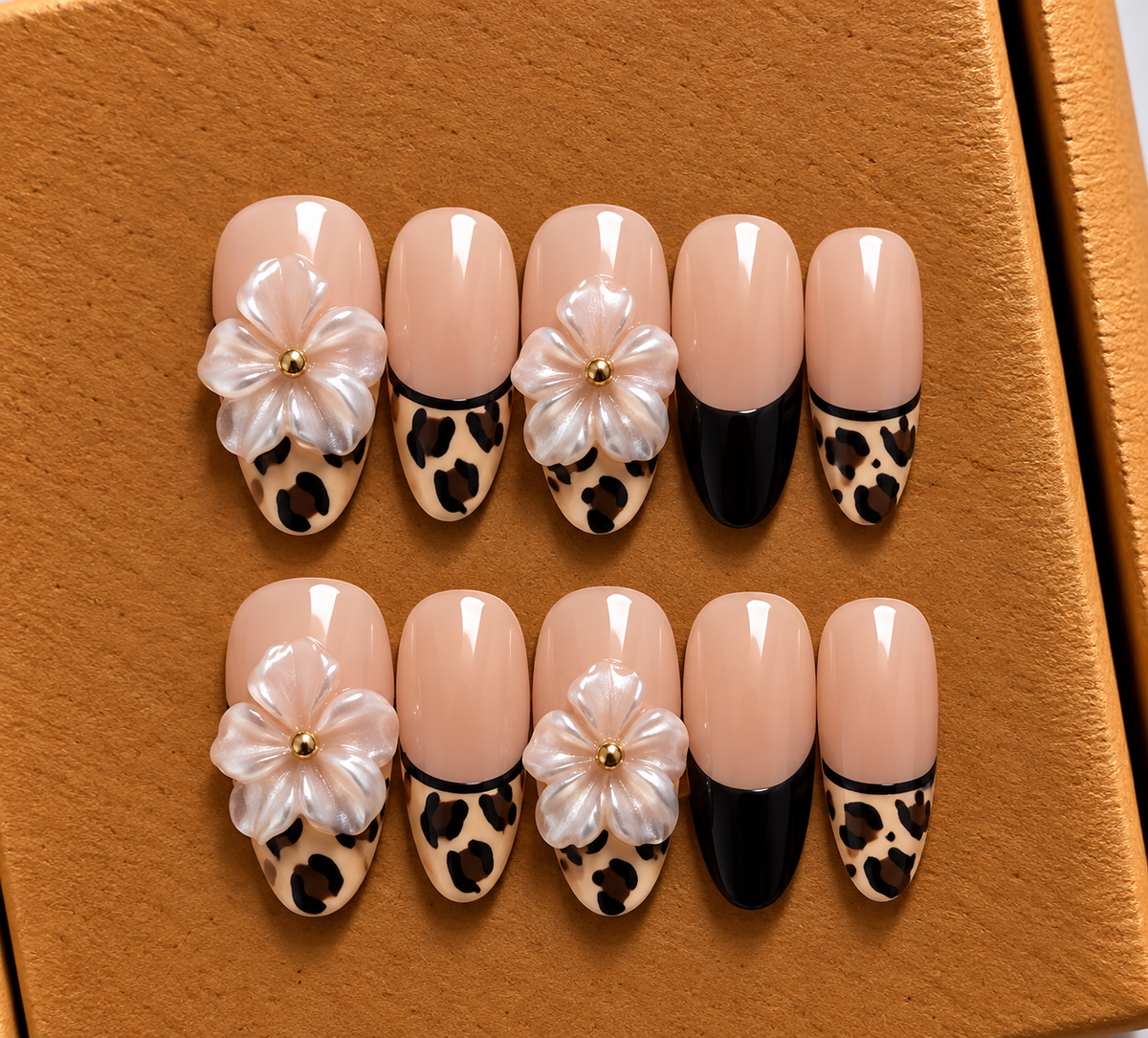 Leopard Blossom Press-On Nails 🤎🌸