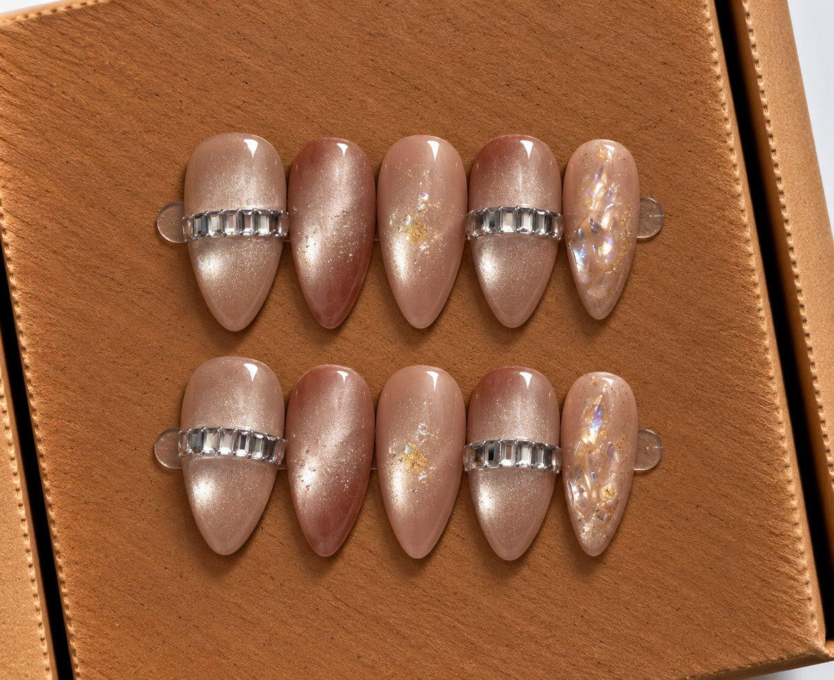 Champagne Crystal Luxe Press-On Nails ✨🤍
