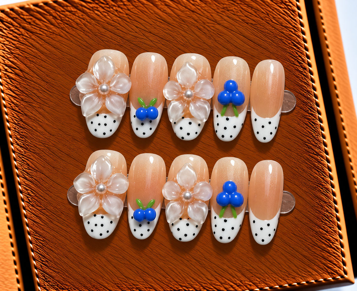 Blueberry Pearl Blossom Press-On Nails 🫐🌸