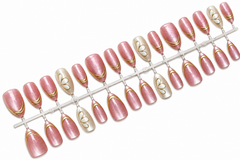 Blush Pink &amp; Gold Butterfly Press-On Nails – 30 Pieces