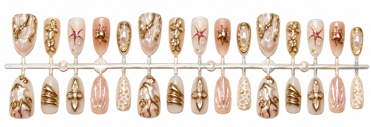 Luxury Golden Ocean Press-On Nails – 30 Pieces