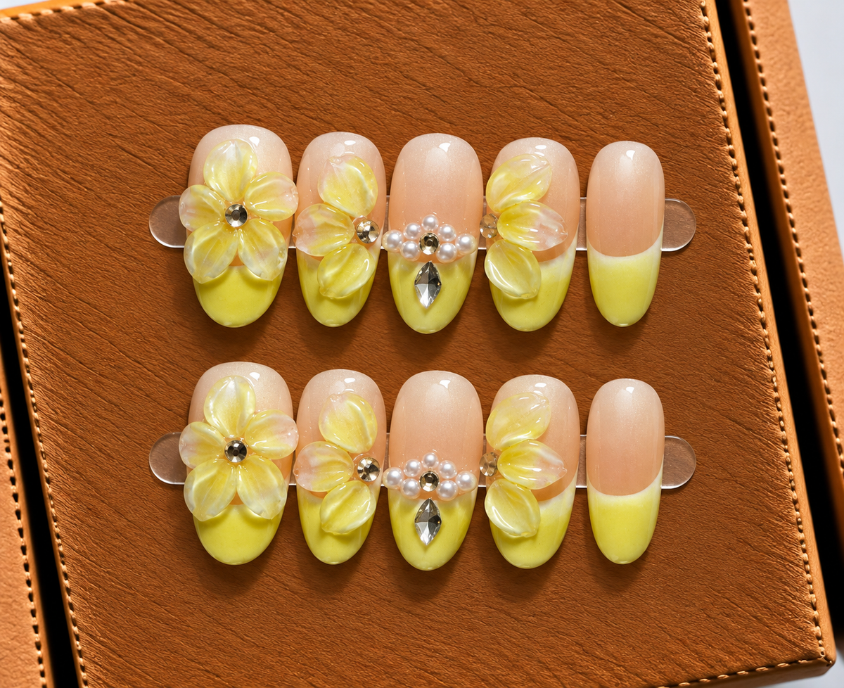 Lemon Blossom Luxe Press-On Nails 🍋🌼