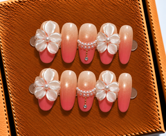 Peach Pearl Blossom Press-On Nails 🌸✨