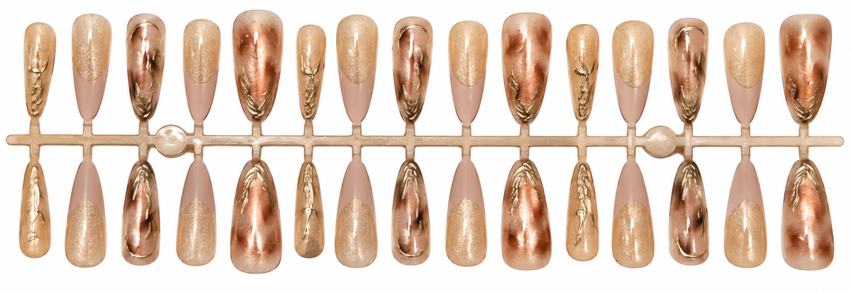 Luxury Rose Gold Marble Press-On Nails – 30 Pieces