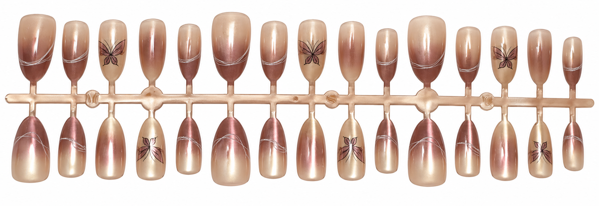 Luxury Rose Gold Butterfly Press-On Nails – 30 Pieces