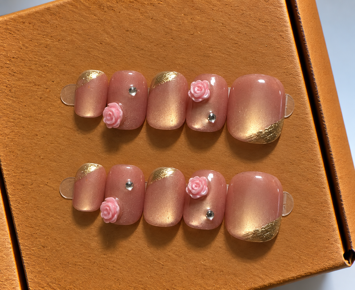 Rose Gold Romance Press-On Nails 🌹✨