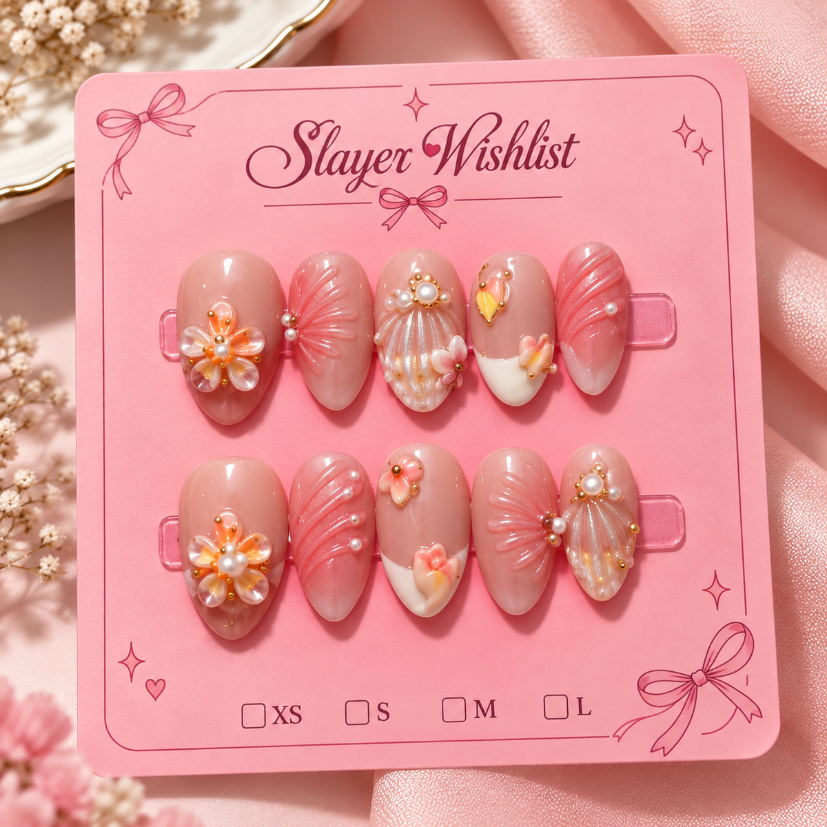 Blush Pink 3D Floral Handmade Press-On Nails 🌸🎀