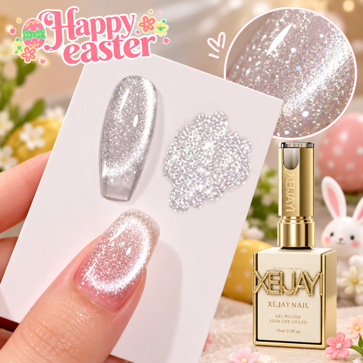 XEIJAYI Sparkling Silver Cat Eye Gel Polish