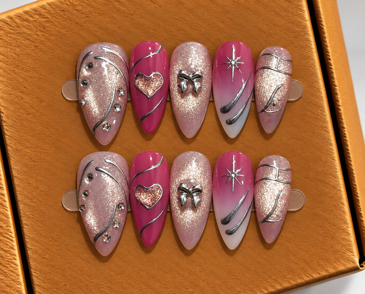 Pink Stardust Charm Press-On Nails 💗✨