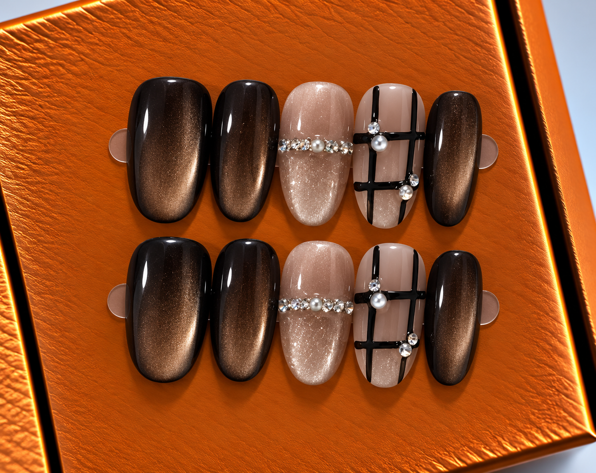 Midnight Mocha Glam Press-On Nails 🤎✨
