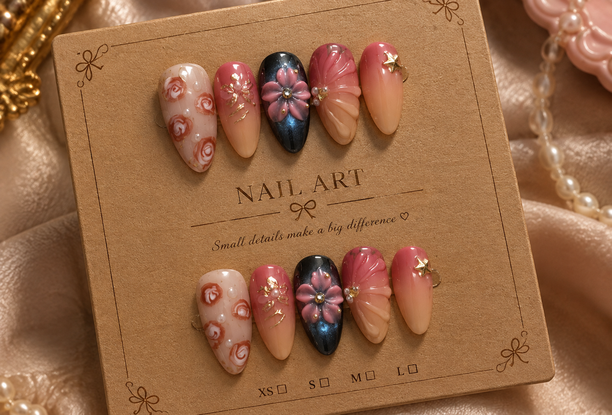 Luxury Rose Blossom Handmade Nails