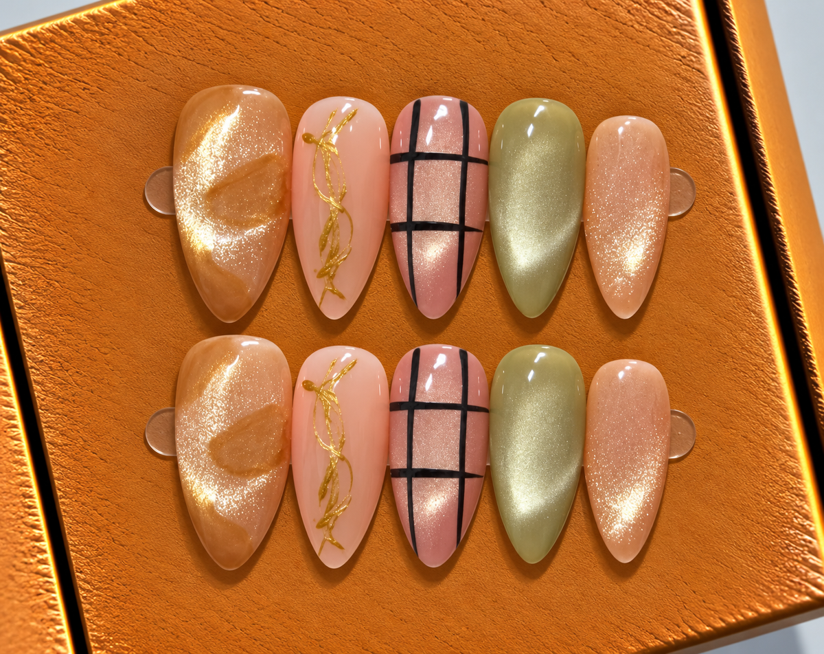 Golden Sage Elegance Press-On Nails ✨💚