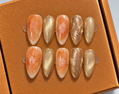 Golden Peach Marble Press-On Nails ✨