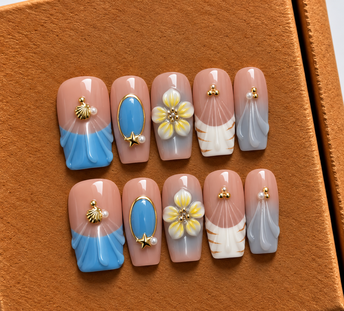 Ocean Blossom Press-On Nails💕✨