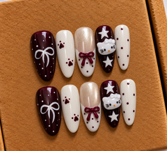 Burgundy Hello Kitty Press-On Nails 🎀✨