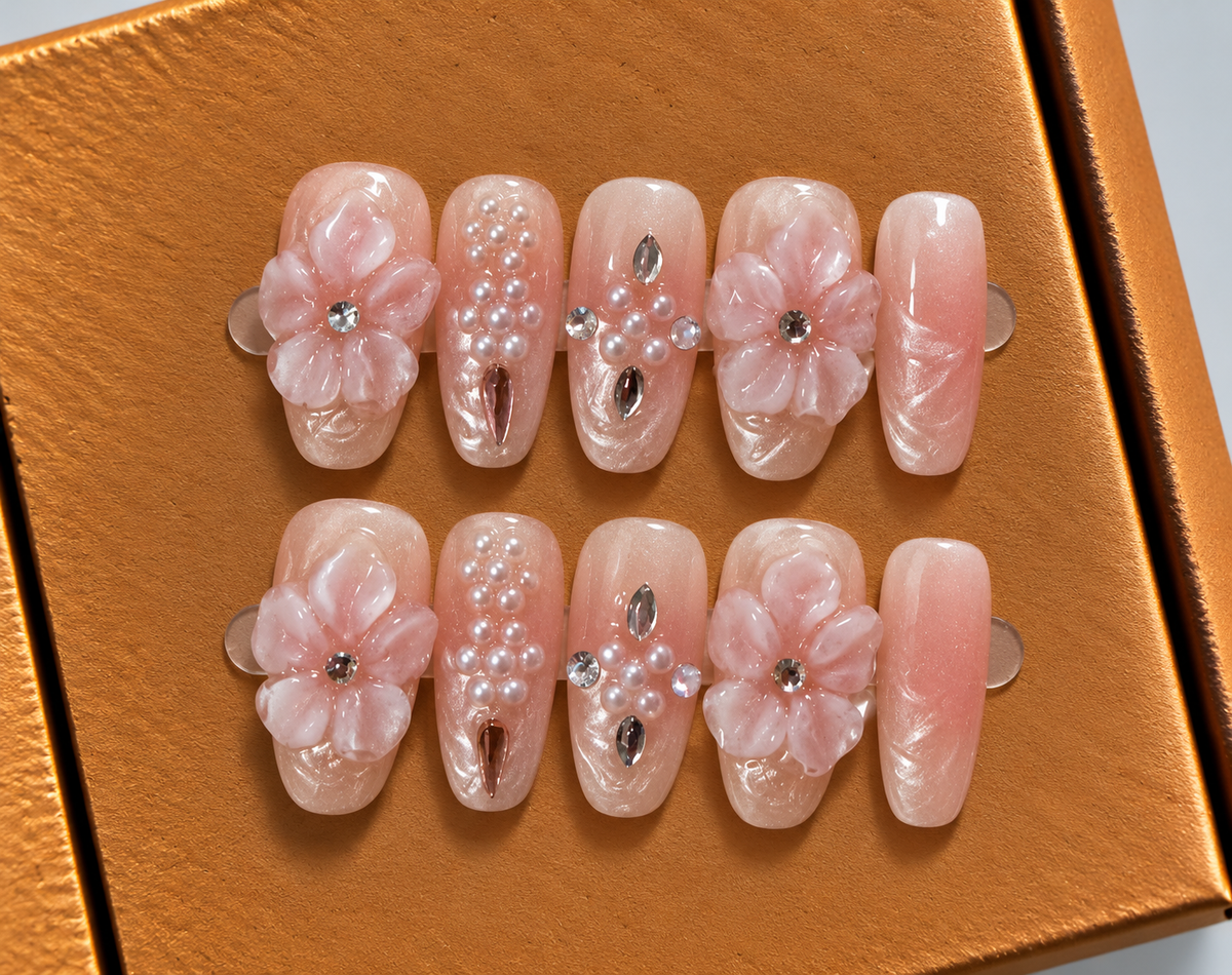 Blush Blossom Pearl Press-On Nails 🌸✨