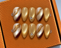 Golden Elegance Marble Press-On Nails ✨🤎