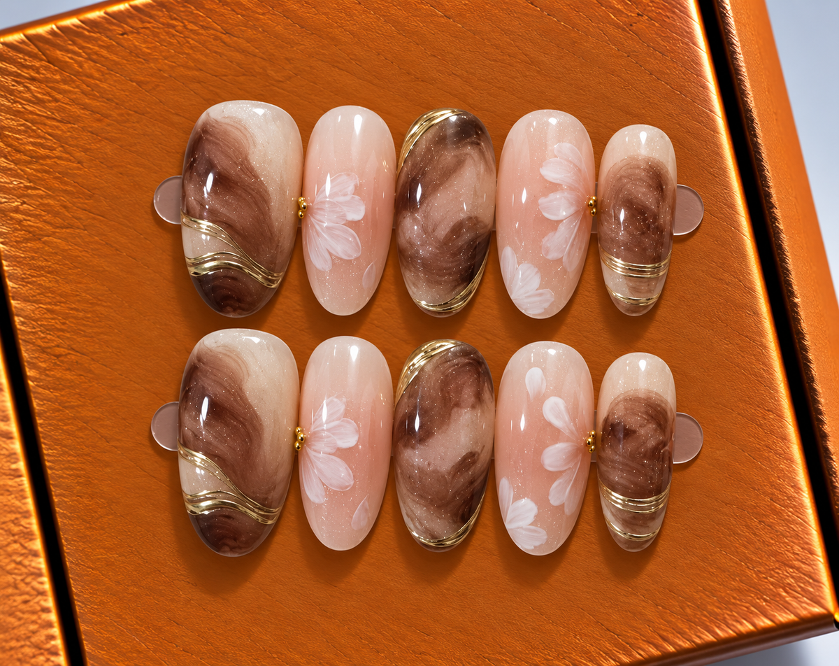 &nbsp;Blossom Marble Press-On&nbsp;MochaNails 🤎✨