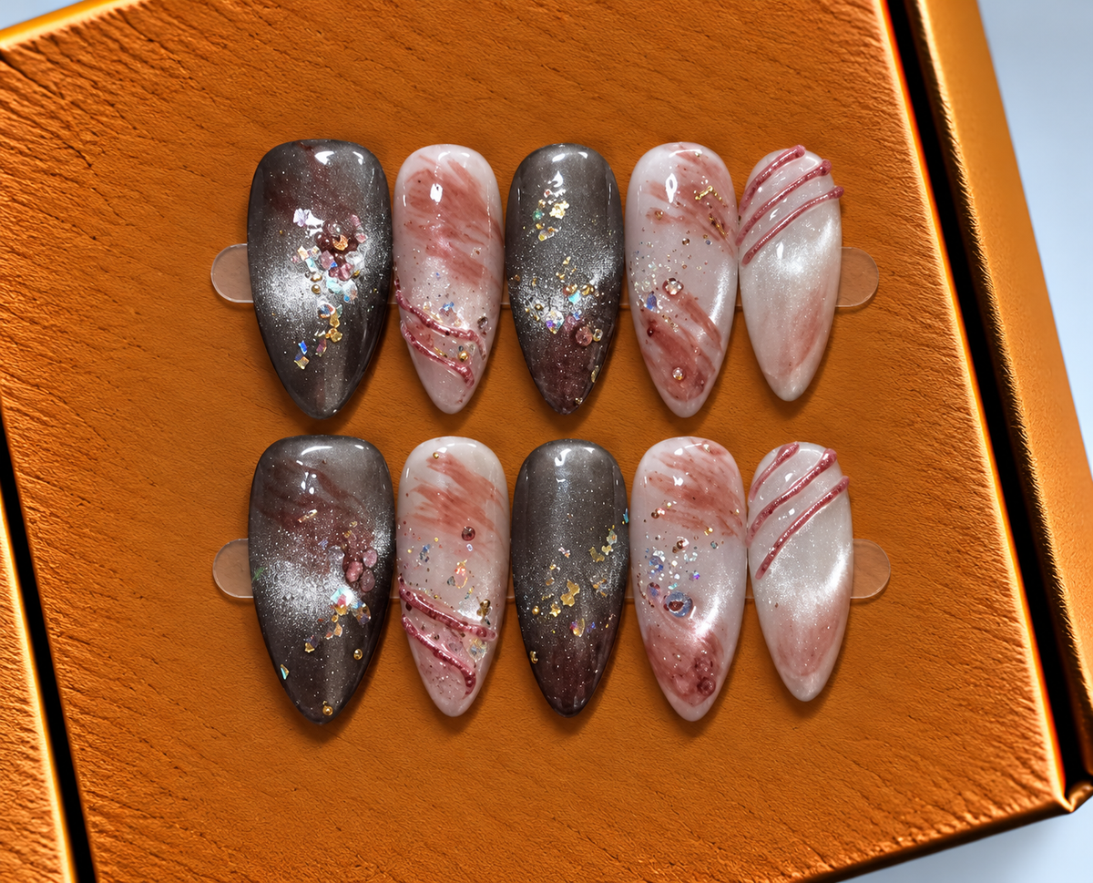 Smoky Rose Galaxy Press-On Nails 🌸✨