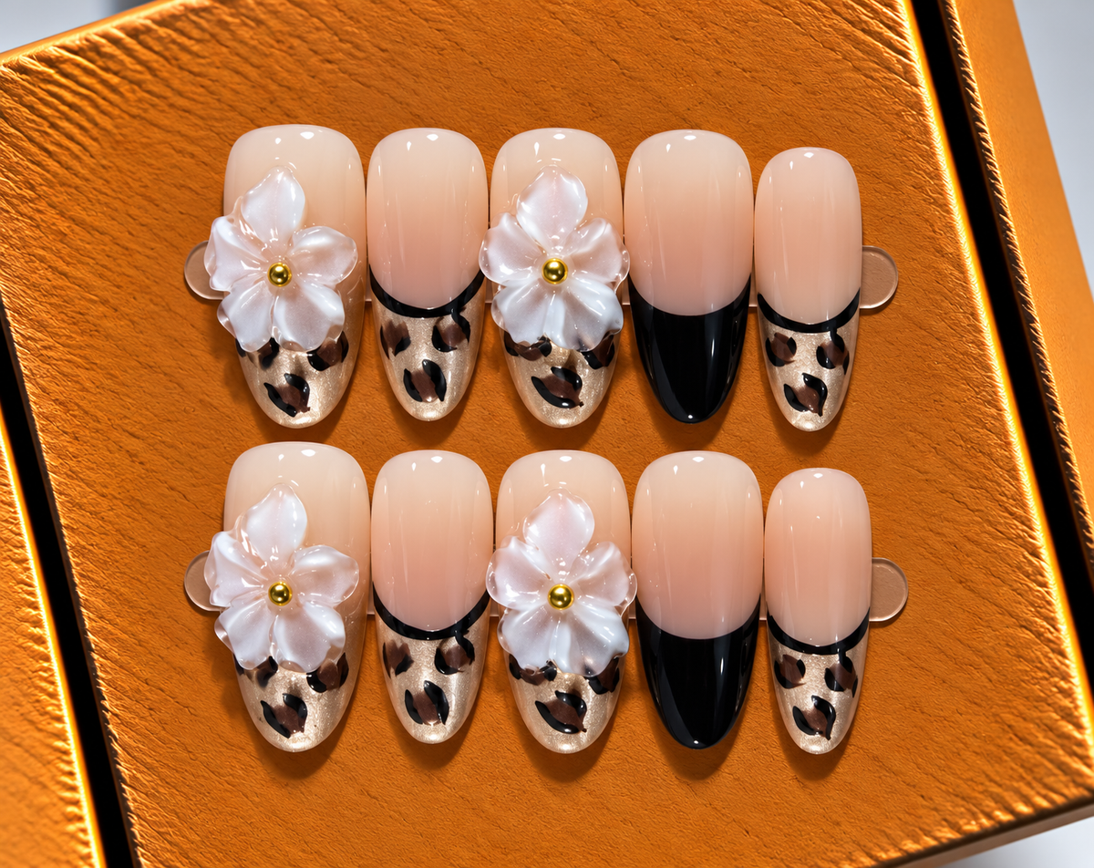 Leopard Blossom Press-On Nails 🤎🌸