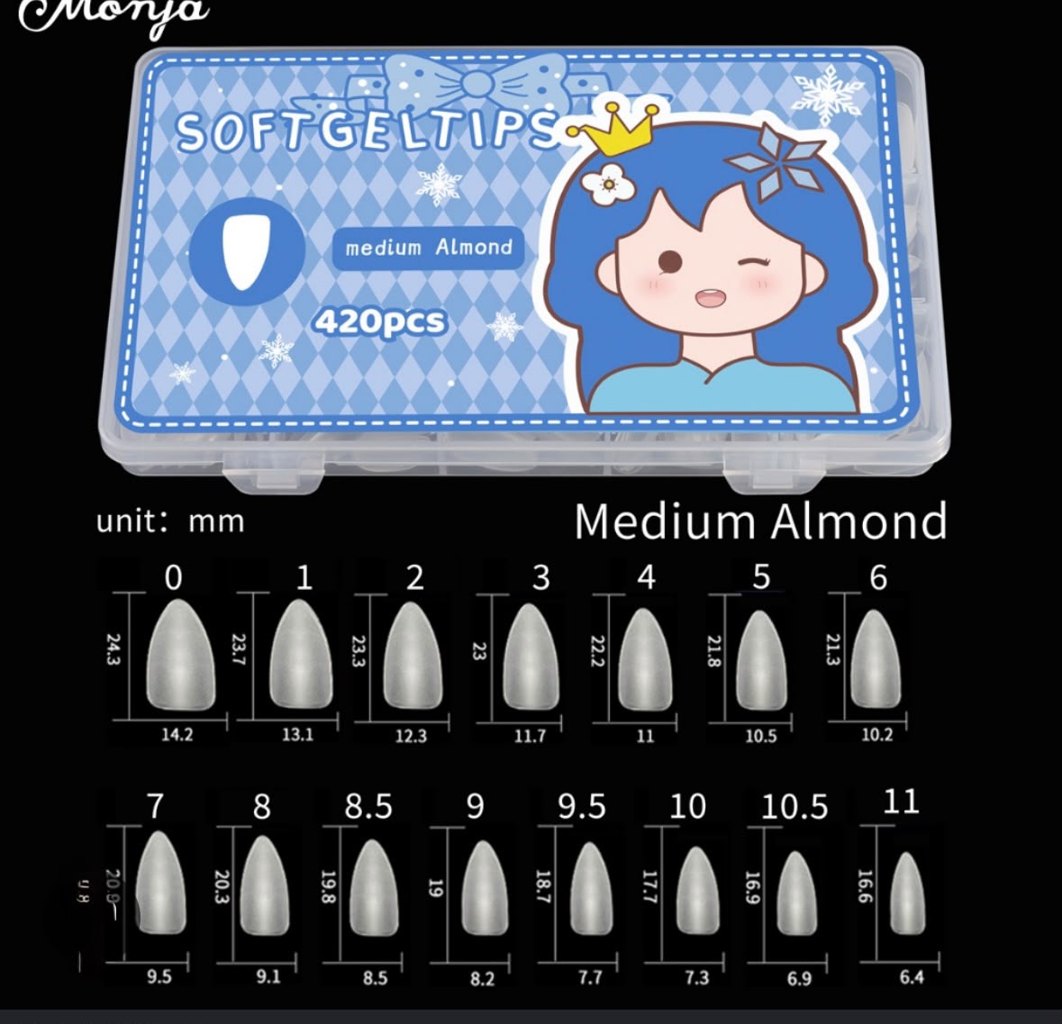 Monja Soft Gel Nail Tips – Medium Almond (420 PCS)