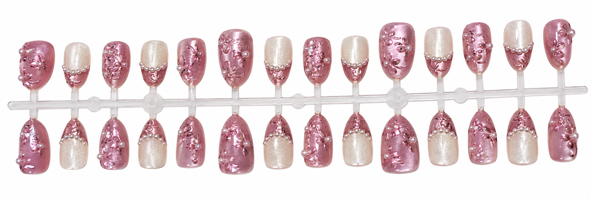 Rose Pearl Blossom Press-On Nails 🌸✨