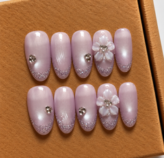 Luxury Lavender Pearl Handmade Nails 💜✨