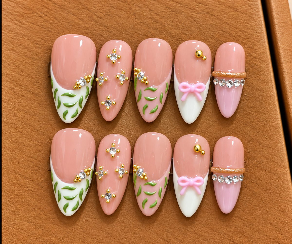 Blush Garden Bow Press-On Nails 🌸🎀