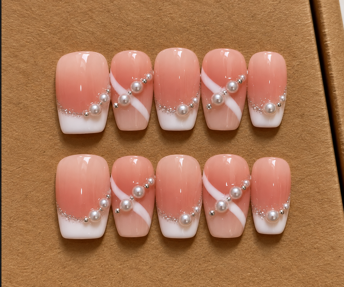 Blush Pearl French Tip Press-On Nails 💗✨