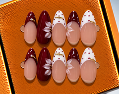 Burgundy Blossom Press-On Nails 🌹✨