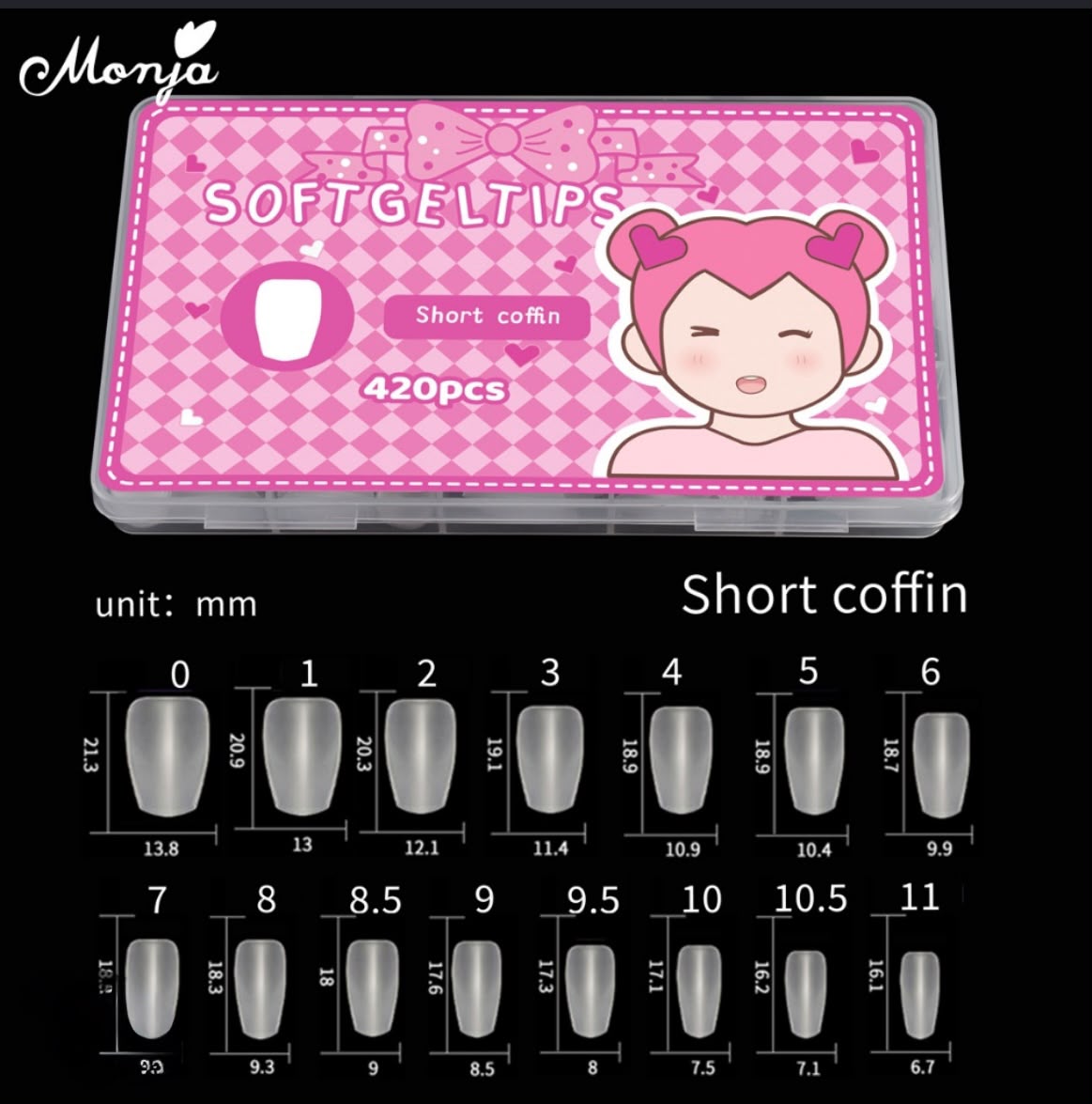 Monja Soft Gel Nail Tips – Short Coffin (420 PCS)