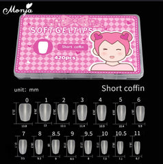 Monja Soft Gel Nail Tips – Short Coffin (420 PCS)