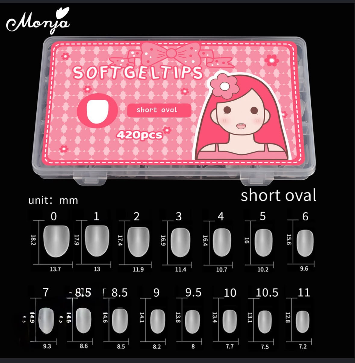 Monja Soft Gel Nail Tips – Short Oval (420 PCS)