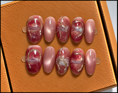 Rose Velvet Marble Press-On Nails 🌹✨