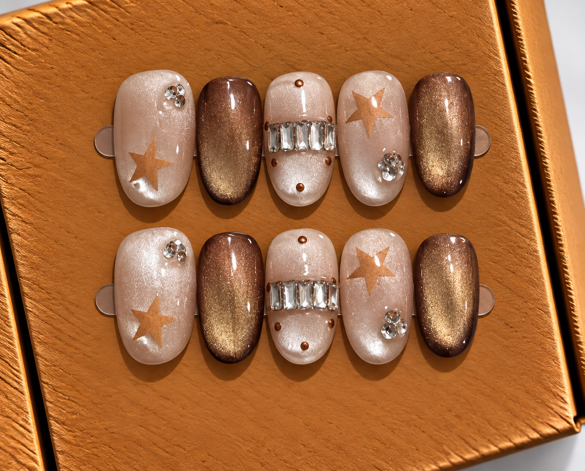 Champagne Star Luxe Press-On Nails 🤎✨